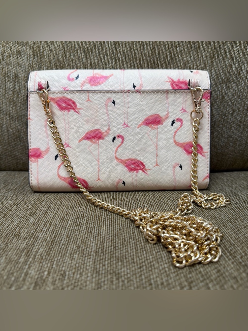 kate spade Flamingo Print Chain Crossbody in White and Pink Mini Purse - Picture 4 of 9